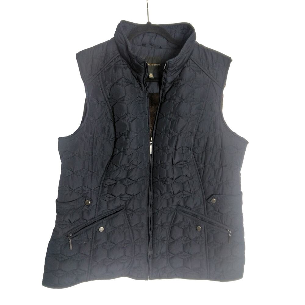 Weatherproof Quilted Vest Sz 1X Black Faux Fur Lined Luxuriously Soft Cozy Layer